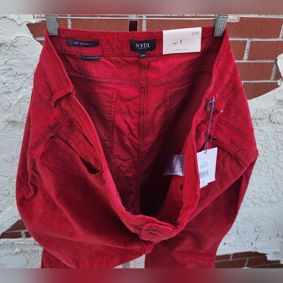 $125 New 22W NYDJ Ami skinny tummy control red velvet twist hem jeans pants - Picture 12 of 16